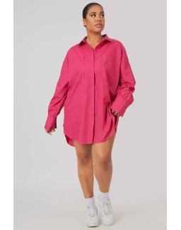Curve Oversized Poplin Shirt Dress Pink