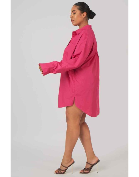 Curve Oversized Poplin Shirt Dress Pink