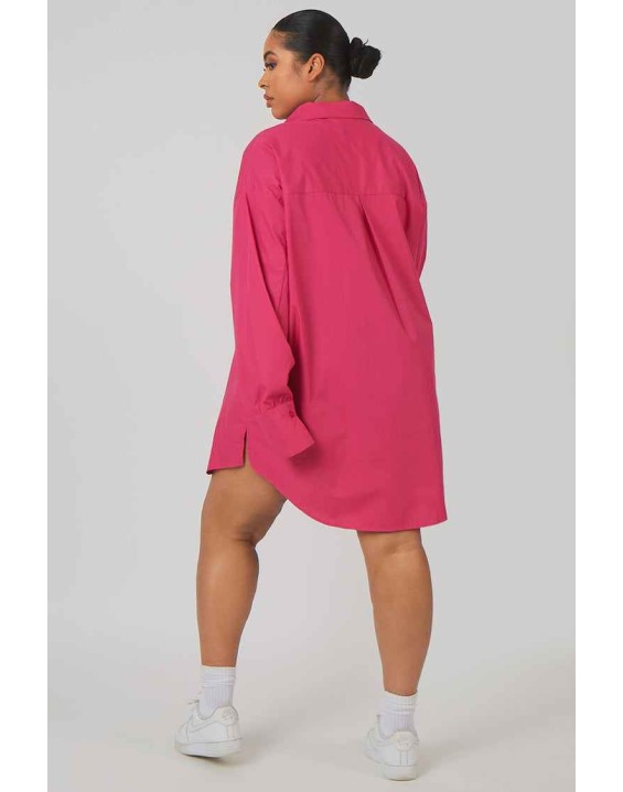 Curve Oversized Poplin Shirt Dress Pink