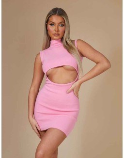 Rib Cut Out Bodycon Mini Dress Pink