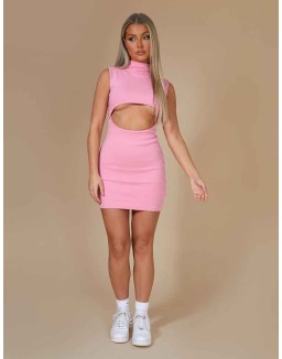 Rib Cut Out Bodycon Mini Dress Pink