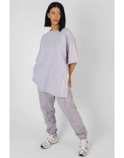 Side Slogan Oversized T-Shirt Lilac