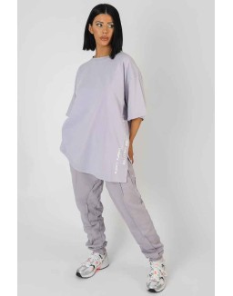 Side Slogan Oversized T-Shirt Lilac
