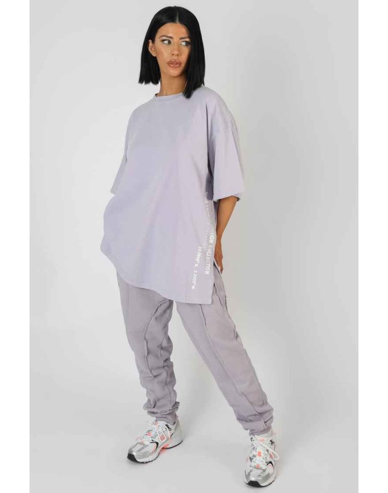 Side Slogan Oversized T-Shirt Lilac