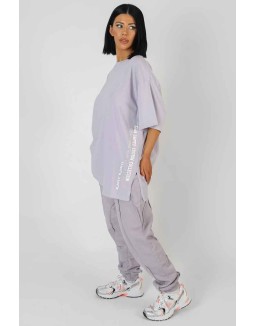 Side Slogan Oversized T-Shirt Lilac