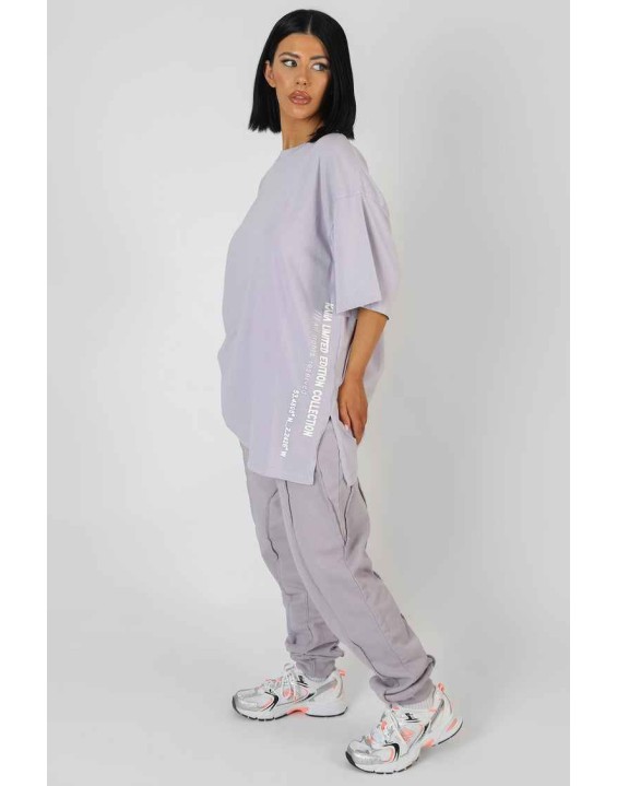 Side Slogan Oversized T-Shirt Lilac