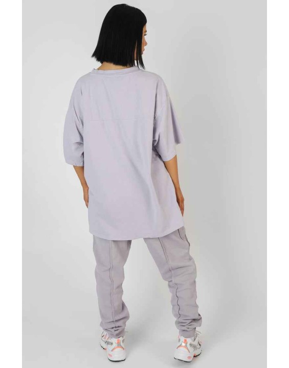 Side Slogan Oversized T-Shirt Lilac