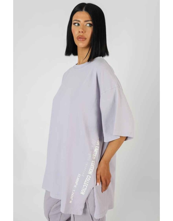 Side Slogan Oversized T-Shirt Lilac