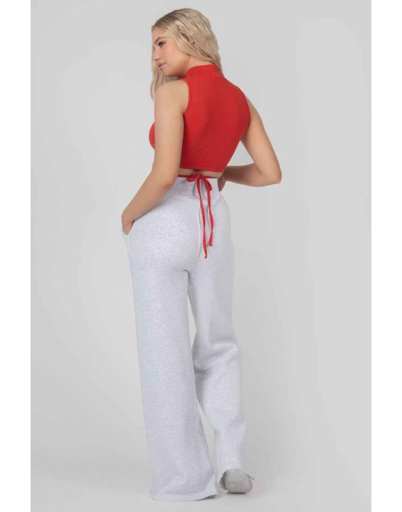 High Neck Strappy Waist Crop Top Red