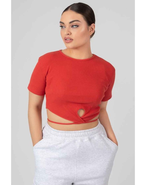Keyhole Wrap Crop Top Red