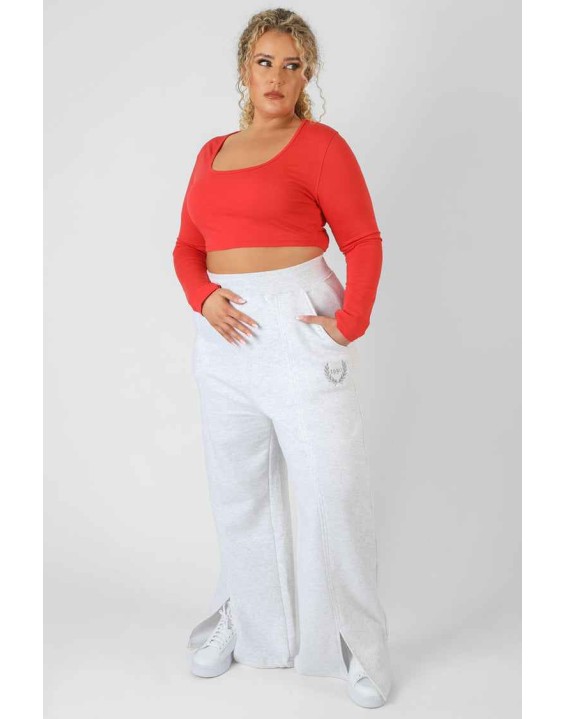 Curve Scoop Neck Long Sleeve Crop Top Red