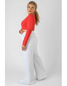 Curve Scoop Neck Long Sleeve Crop Top Red