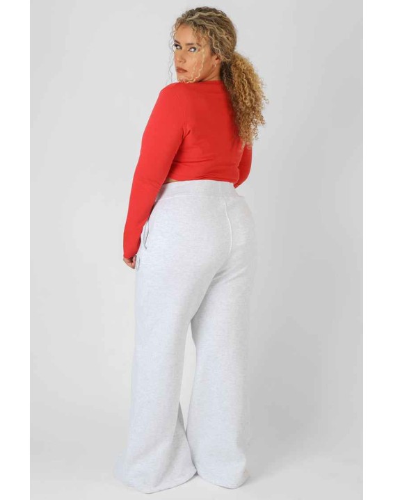 Curve Scoop Neck Long Sleeve Crop Top Red