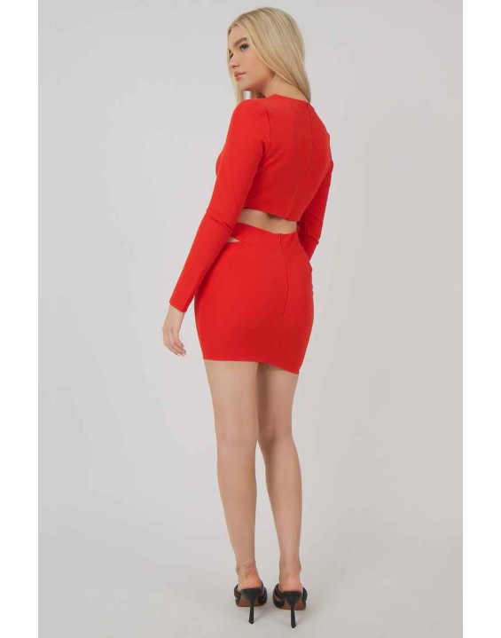 Loop Ruched Metal Hardware Mini Skirt Red
