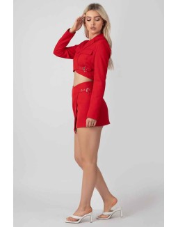 Buckle Detail Cropped Blazer Red