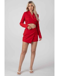Buckle Detail Mini Skirt Red