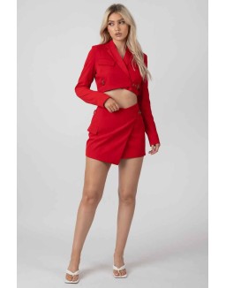 Buckle Detail Mini Skirt Red