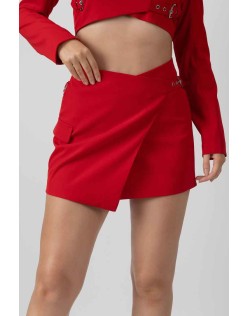 Buckle Detail Mini Skirt Red