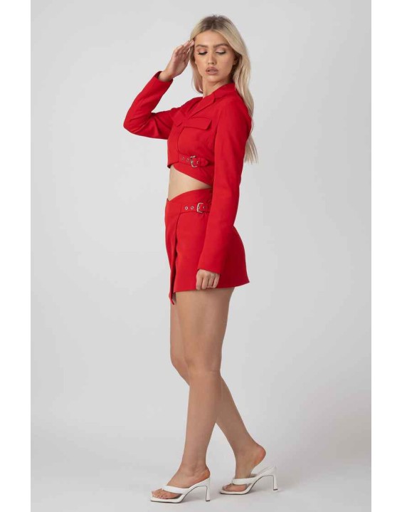 Buckle Detail Mini Skirt Red