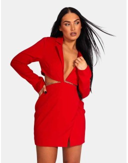 Cut Out Chain Waist Blazer Dress Red