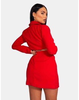 Cut Out Chain Waist Blazer Dress Red