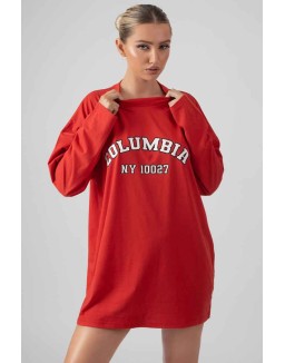 Columbia Slogan Long Sleeved T-Shirt Dress Red