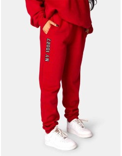Oversized Columbia Embroidered Slogan 90S Joggers Red