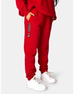 Oversized Columbia Embroidered Slogan 90S Joggers Red