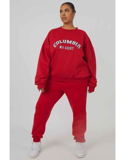 Curve Oversized Embroidered Slogan 90S Joggers Red