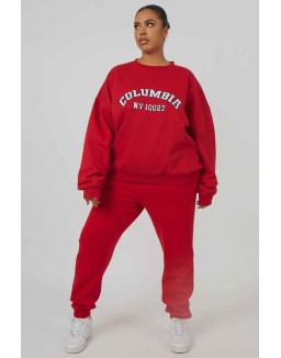 Curve Oversized Embroidered Slogan 90S Joggers Red