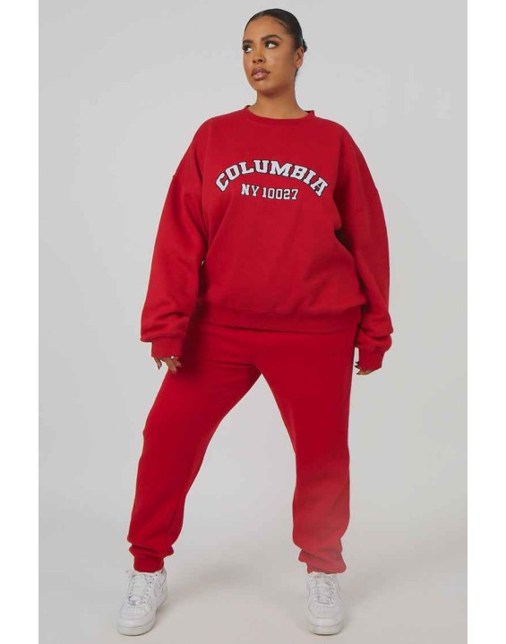 Curve Oversized Embroidered Slogan 90S Joggers Red