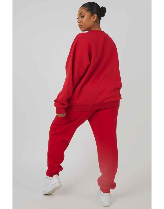 Curve Oversized Embroidered Slogan 90S Joggers Red