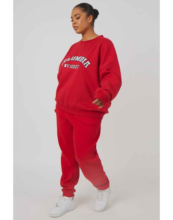 Curve Oversized Embroidered Slogan 90S Joggers Red