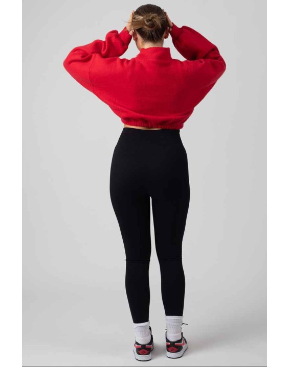 Oversized High Neck Embroidered Slogan Cropped Sweatshirt Red