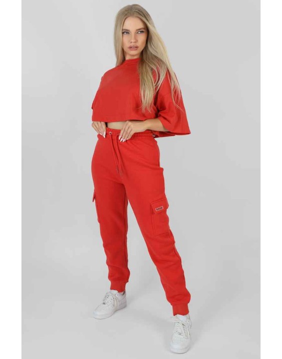 Exposed Seam Oversized Cropped T-Shirt Red