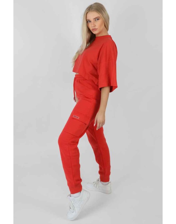 Exposed Seam Oversized Cropped T-Shirt Red