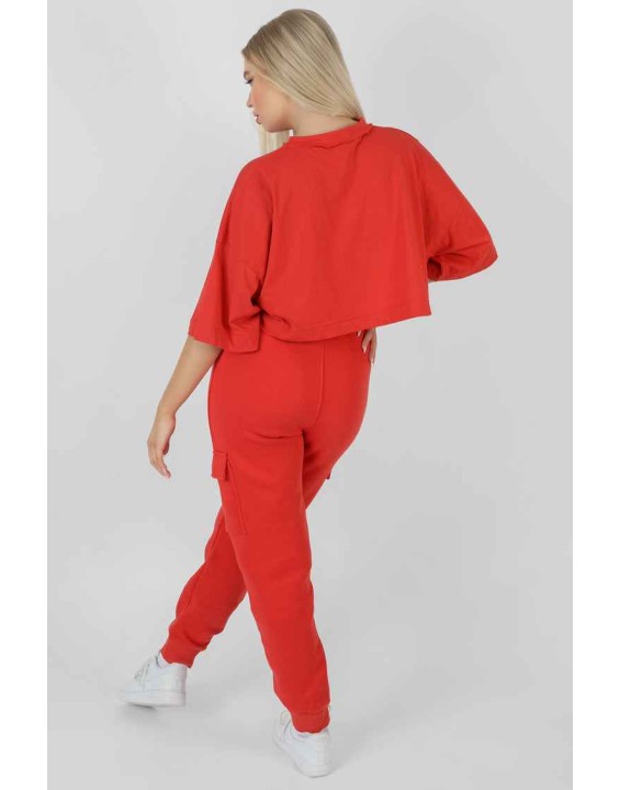 Exposed Seam Oversized Cropped T-Shirt Red