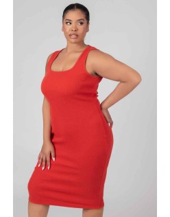 Curve Bodycon Scoop Neck Midi Dress Red
