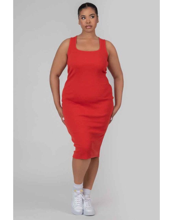 Curve Bodycon Scoop Neck Midi Dress Red