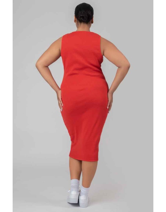 Curve Bodycon Scoop Neck Midi Dress Red