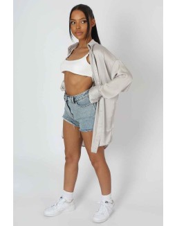 Oversized Satin Shirt Silver