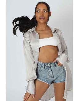 Oversized Satin Shirt Silver
