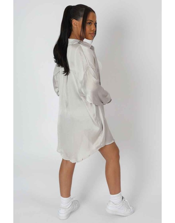 Oversized Satin Shirt Silver