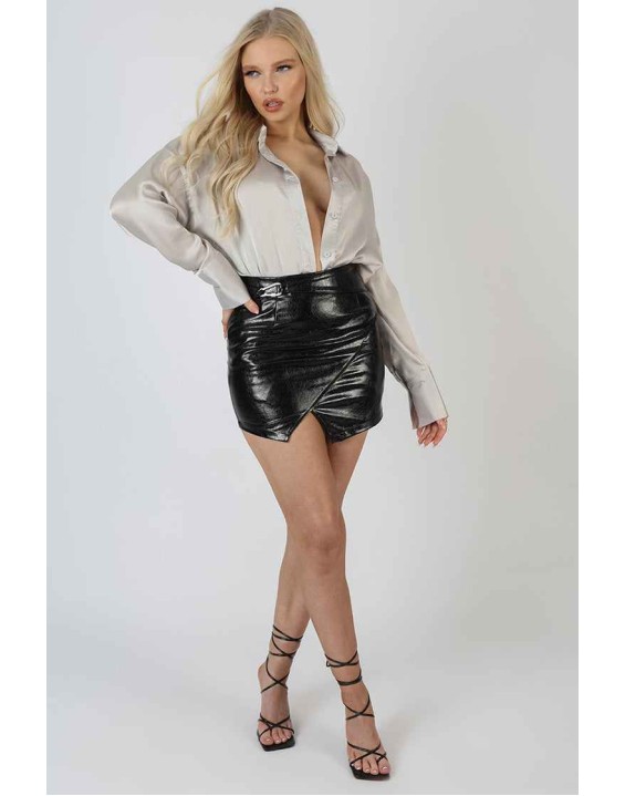 Oversized Satin Shirt Silver