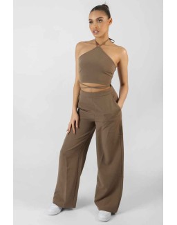 High Waist Wide Leg Trouser Taupe