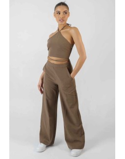High Waist Wide Leg Trouser Taupe