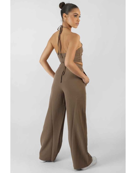High Waist Wide Leg Trouser Taupe
