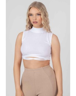 High Neck Strappy Waist Crop Top White