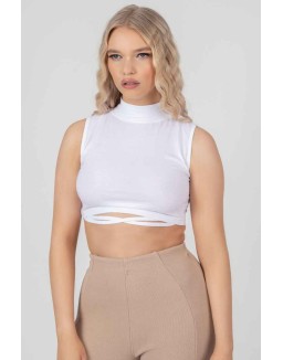 High Neck Strappy Waist Crop Top White