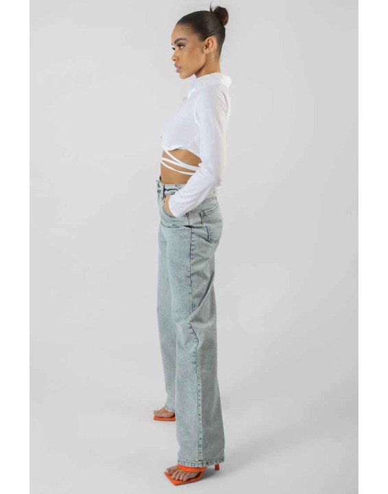 Strappy Tie Waist Cropped Polo Shirt White